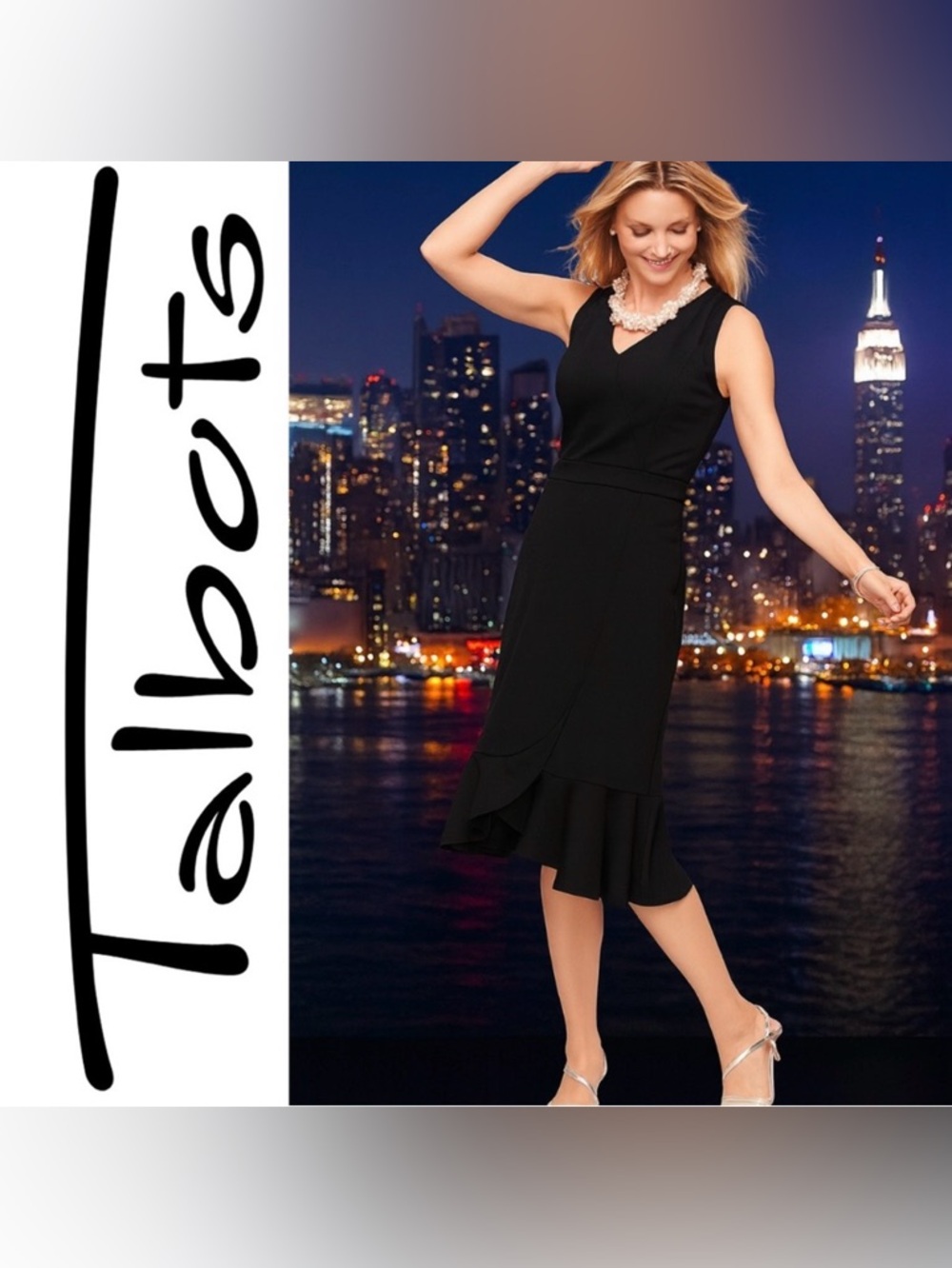 Talbots Black Ponte Flounce Hem Midi Dress, Size 6P, Medium, EUC!